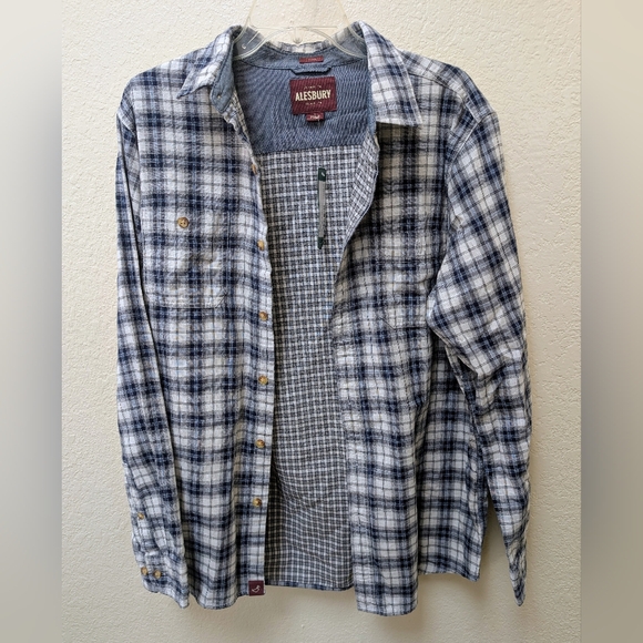 ALESBURY Other - Alesbury Slim 100% Cotton Blue+White Plaid Double Cloth Button Down. Size L